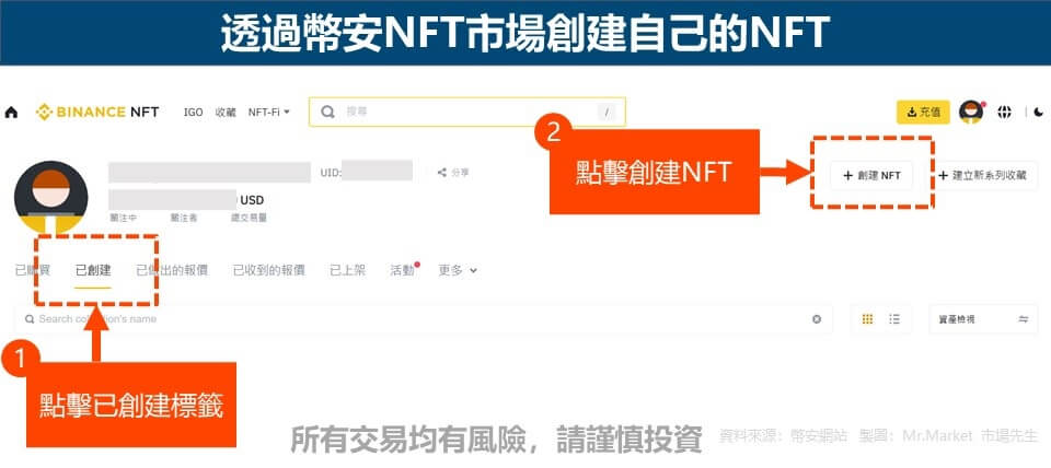 透過幣安NFT市場創建自己的NFT