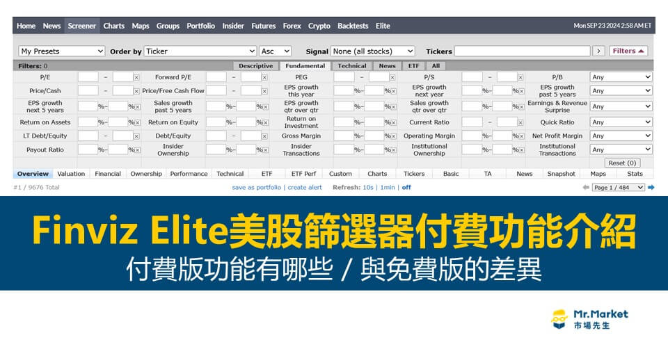 Finviz Elite美股篩選器-付費功能介紹-與免費版的差異