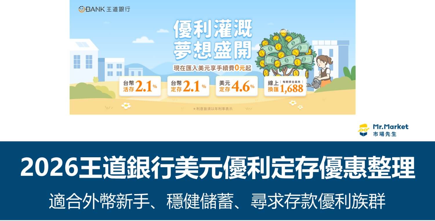 2026王道銀行美元優利定存優惠年利率4.1%~8.8%｜適合外幣新手、穩健儲蓄、尋求存款優利族群